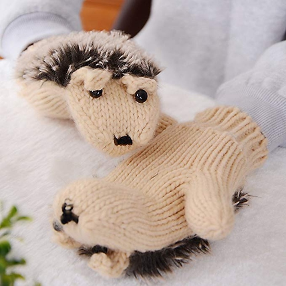 Women Cute Hedgehog Cotton Plush Mittens - Picture 2 of 5
